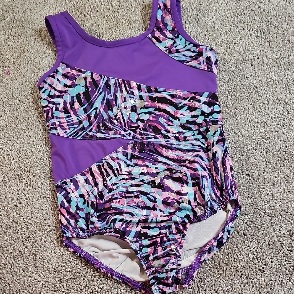 🟠V🔹️Danskin Now Purple and Multicolor Kids Dance Costume Leotard